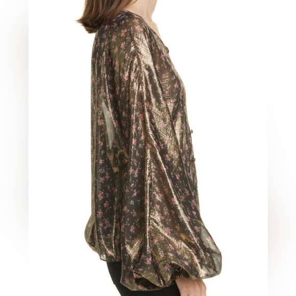 Love Shack Fancy Metallic 'Adeline' Gold Lamé Midnight Vine Balloon Sleeve XS - Picture 13 of 13